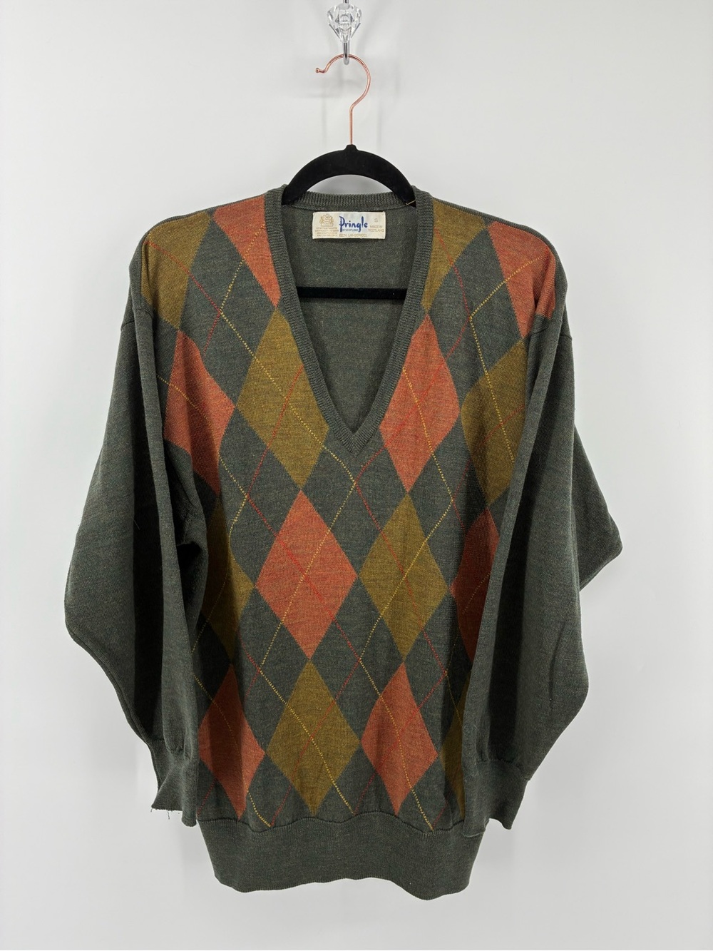 Vintage Pringle of Scotland 100% Lambswool Argyle Knitted Sweater